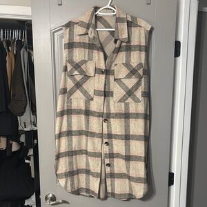 Plaid Sleeveless Button-Up Shirt